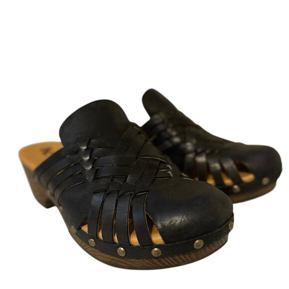 Kork Ease Block Heel Platform Slide Clogs Sandal Leather Black Women's Size 8 - Picture 1 of 9